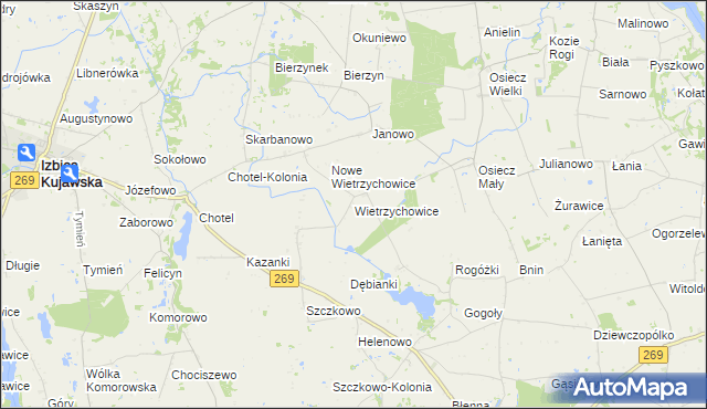 mapa Wietrzychowice gmina Izbica Kujawska, Wietrzychowice gmina Izbica Kujawska na mapie Targeo