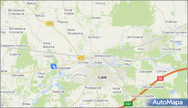 mapa Wiewiórczyn gmina Łask, Wiewiórczyn gmina Łask na mapie Targeo