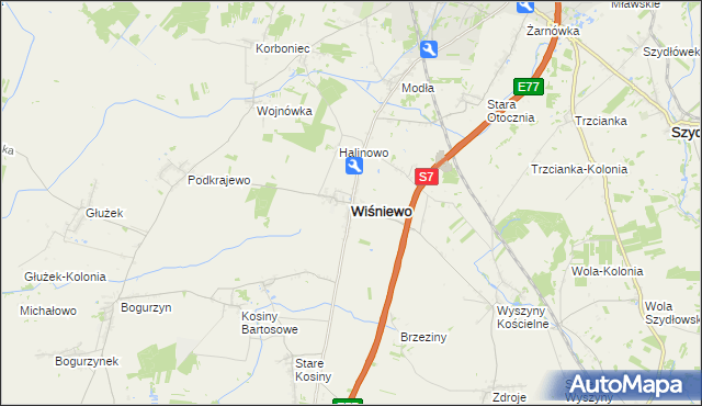 mapa Wiśniewo powiat mławski, Wiśniewo powiat mławski na mapie Targeo