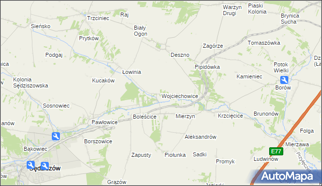 mapa Wojciechowice gmina Sędziszów, Wojciechowice gmina Sędziszów na mapie Targeo