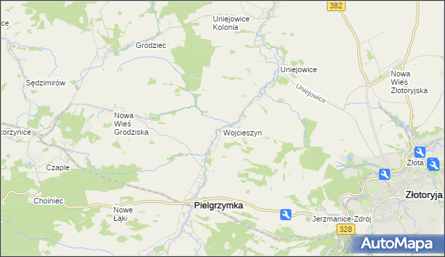 mapa Wojcieszyn gmina Pielgrzymka, Wojcieszyn gmina Pielgrzymka na mapie Targeo