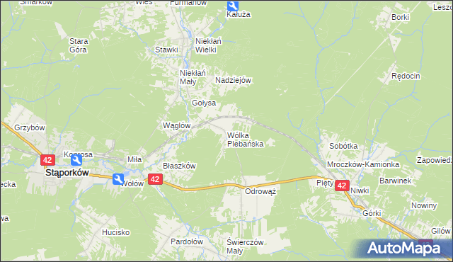 mapa Wólka Plebańska gmina Stąporków, Wólka Plebańska gmina Stąporków na mapie Targeo