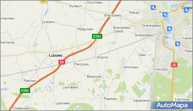 mapa Woźniki gmina Łubowo, Woźniki gmina Łubowo na mapie Targeo