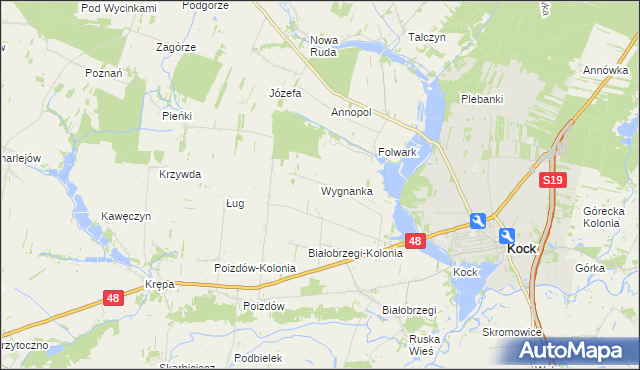 mapa Wygnanka gmina Kock, Wygnanka gmina Kock na mapie Targeo
