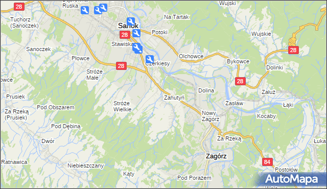 mapa Zahutyń, Zahutyń na mapie Targeo