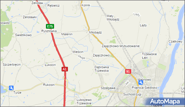 mapa Zajączkowo gmina Tczew, Zajączkowo gmina Tczew na mapie Targeo