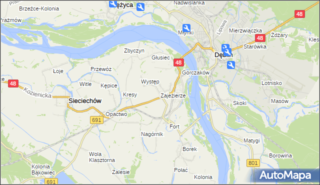 mapa Zajezierze gmina Sieciechów, Zajezierze gmina Sieciechów na mapie Targeo