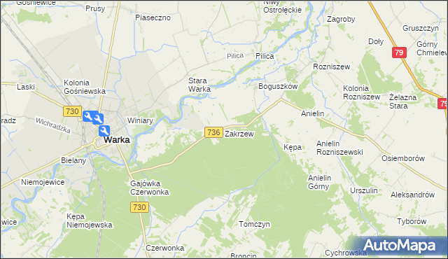 mapa Zakrzew gmina Grabów nad Pilicą, Zakrzew gmina Grabów nad Pilicą na mapie Targeo