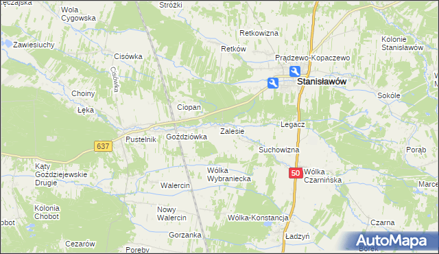 mapa Zalesie gmina Stanisławów, Zalesie gmina Stanisławów na mapie Targeo