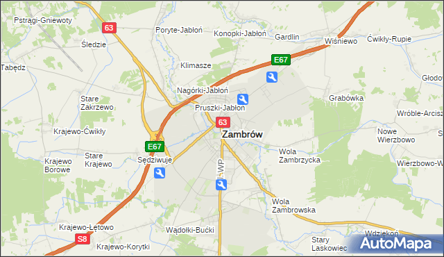 mapa Zambrów, Zambrów na mapie Targeo