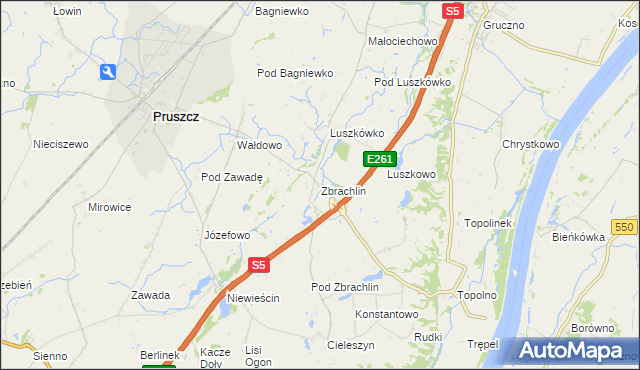 mapa Zbrachlin gmina Pruszcz, Zbrachlin gmina Pruszcz na mapie Targeo
