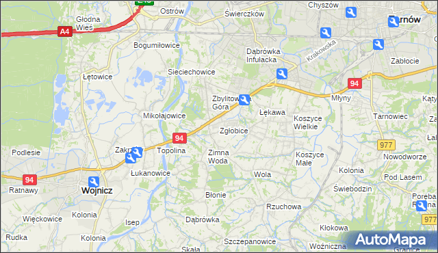 mapa Zgłobice, Zgłobice na mapie Targeo