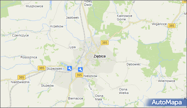 mapa Ziębice, Ziębice na mapie Targeo