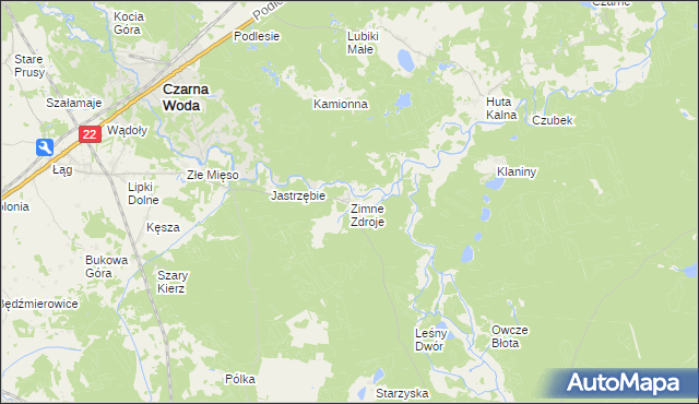 mapa Zimne Zdroje gmina Osieczna, Zimne Zdroje gmina Osieczna na mapie Targeo