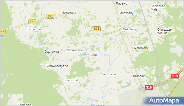 mapa Żuki gmina Sokółka, Żuki gmina Sokółka na mapie Targeo