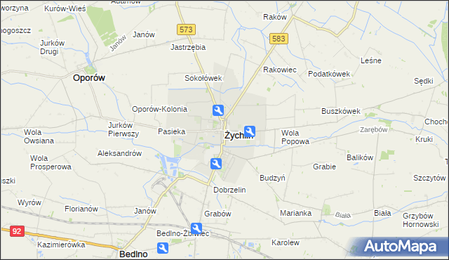 mapa Żychlin powiat kutnowski, Żychlin powiat kutnowski na mapie Targeo