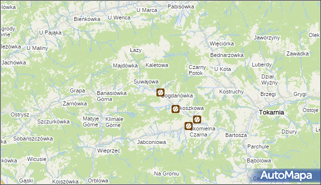 mapa Bogdanówka gmina Tokarnia, Bogdanówka gmina Tokarnia na mapie Targeo