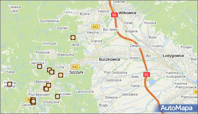 mapa Buczkowice, Buczkowice na mapie Targeo