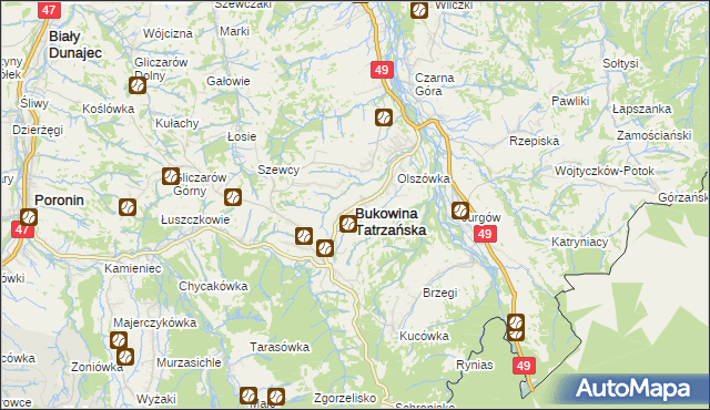 mapa Bukowina Tatrzańska, Bukowina Tatrzańska na mapie Targeo