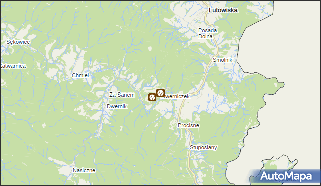 mapa Dwerniczek, Dwerniczek na mapie Targeo