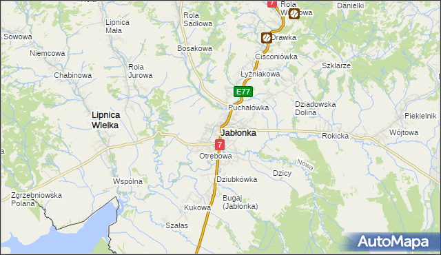 mapa Jabłonka powiat nowotarski, Jabłonka powiat nowotarski na mapie Targeo