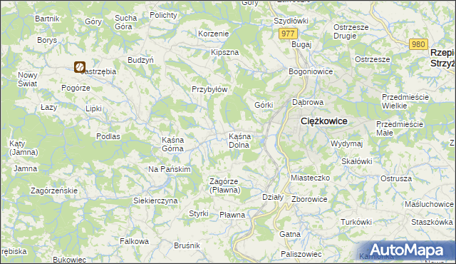 mapa Kąśna Dolna, Kąśna Dolna na mapie Targeo