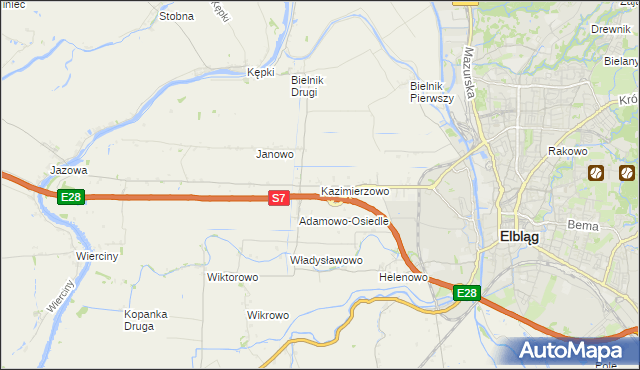 mapa Kazimierzowo gmina Elbląg, Kazimierzowo gmina Elbląg na mapie Targeo