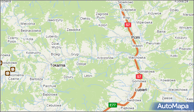 mapa Krzczonów gmina Tokarnia, Krzczonów gmina Tokarnia na mapie Targeo