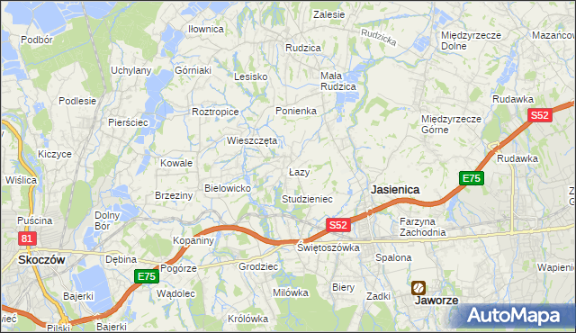 mapa Łazy gmina Jasienica, Łazy gmina Jasienica na mapie Targeo