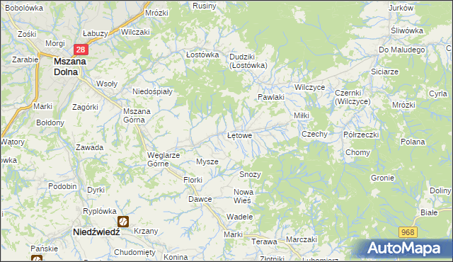 mapa Łętowe, Łętowe na mapie Targeo