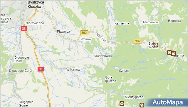 mapa Marianówka gmina Bystrzyca Kłodzka, Marianówka gmina Bystrzyca Kłodzka na mapie Targeo