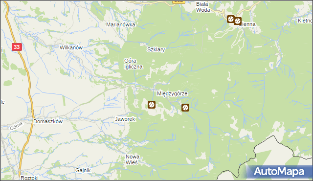 mapa Międzygórze gmina Bystrzyca Kłodzka, Międzygórze gmina Bystrzyca Kłodzka na mapie Targeo