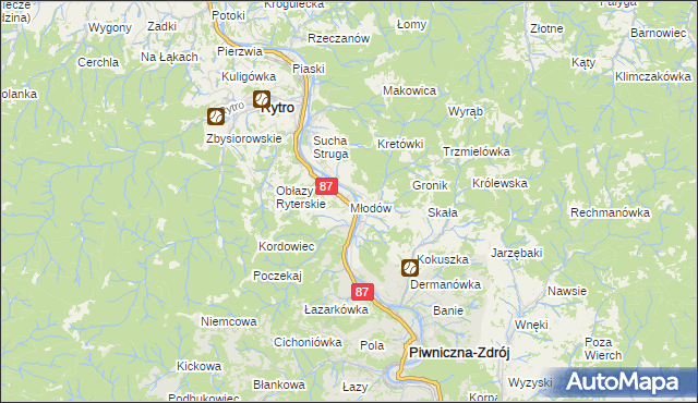 mapa Młodów gmina Piwniczna-Zdrój, Młodów gmina Piwniczna-Zdrój na mapie Targeo