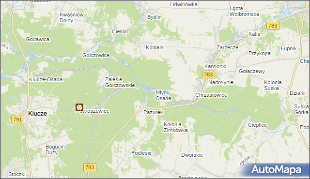 mapa Młyny Osada, Młyny Osada na mapie Targeo