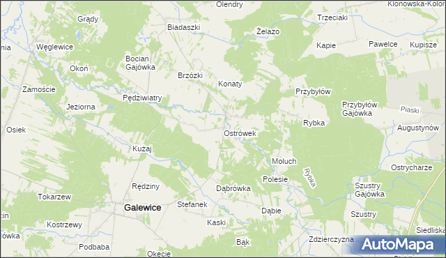 mapa Ostrówek gmina Galewice, Ostrówek gmina Galewice na mapie Targeo