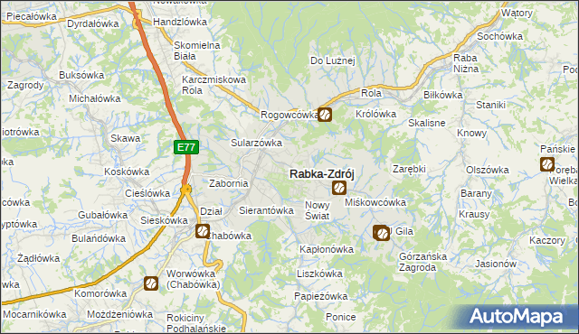 mapa Rabka-Zdrój, Rabka-Zdrój na mapie Targeo