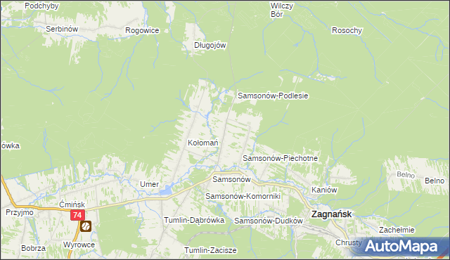 mapa Samsonów-Ciągłe, Samsonów-Ciągłe na mapie Targeo