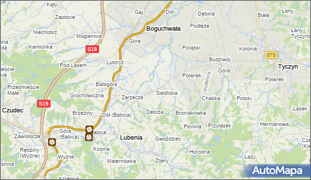 mapa Siedliska gmina Lubenia, Siedliska gmina Lubenia na mapie Targeo