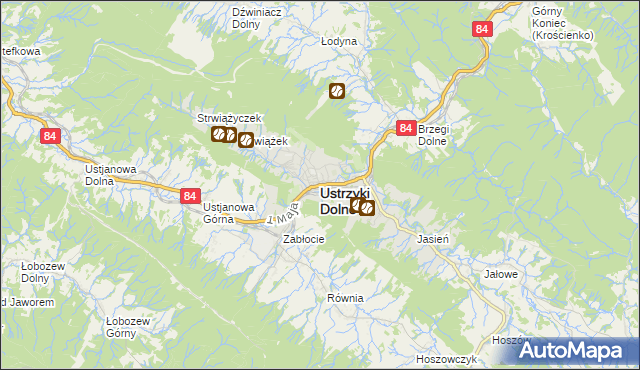 mapa Ustrzyki Dolne, Ustrzyki Dolne na mapie Targeo