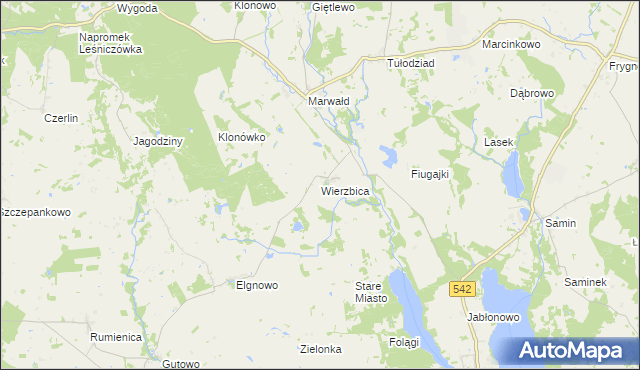 mapa Wierzbica gmina Dąbrówno, Wierzbica gmina Dąbrówno na mapie Targeo