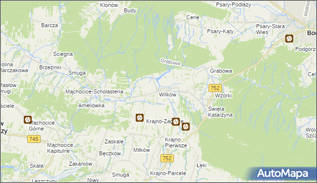 mapa Wilków gmina Bodzentyn, Wilków gmina Bodzentyn na mapie Targeo