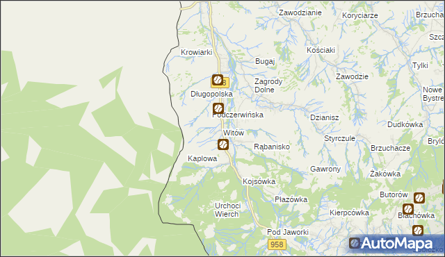 mapa Witów gmina Kościelisko, Witów gmina Kościelisko na mapie Targeo