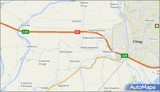 mapa Władysławowo gmina Elbląg, Władysławowo gmina Elbląg na mapie Targeo