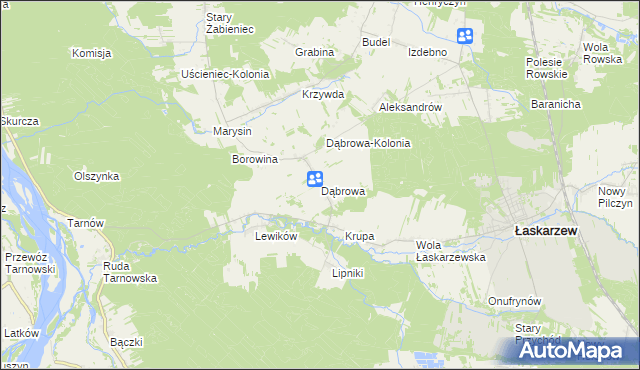 mapa Dąbrowa gmina Łaskarzew, Dąbrowa gmina Łaskarzew na mapie Targeo