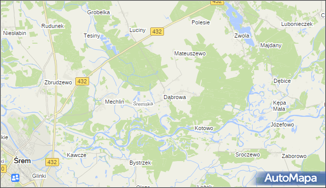 mapa Dąbrowa gmina Śrem, Dąbrowa gmina Śrem na mapie Targeo