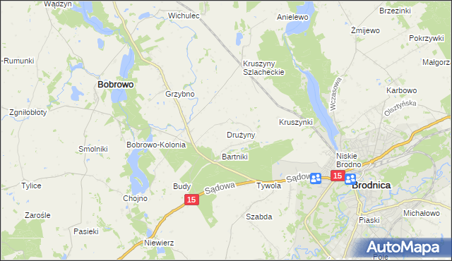 mapa Drużyny gmina Bobrowo, Drużyny gmina Bobrowo na mapie Targeo