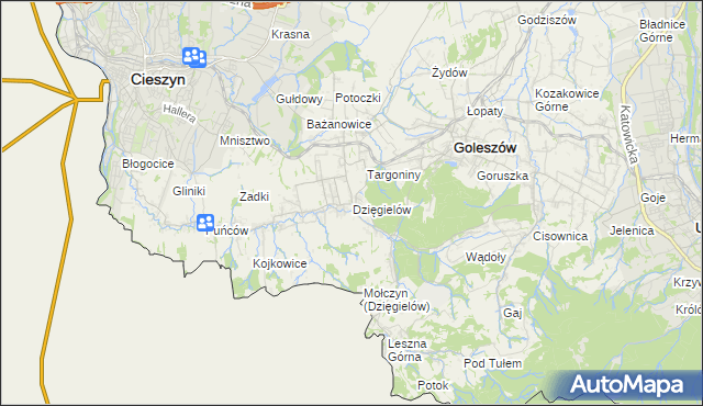 mapa Dzięgielów, Dzięgielów na mapie Targeo