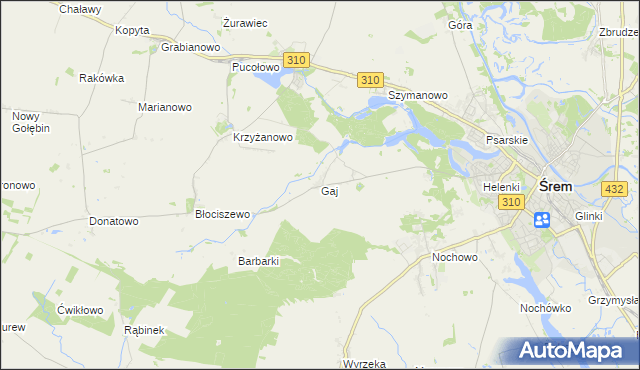 mapa Gaj gmina Śrem, Gaj gmina Śrem na mapie Targeo