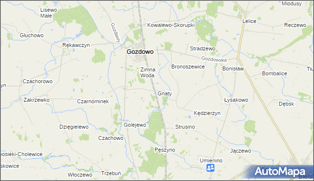 mapa Gnaty gmina Gozdowo, Gnaty gmina Gozdowo na mapie Targeo