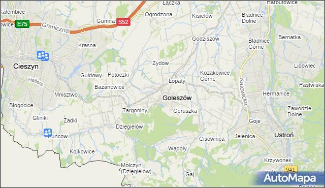 mapa Goleszów powiat cieszyński, Goleszów powiat cieszyński na mapie Targeo